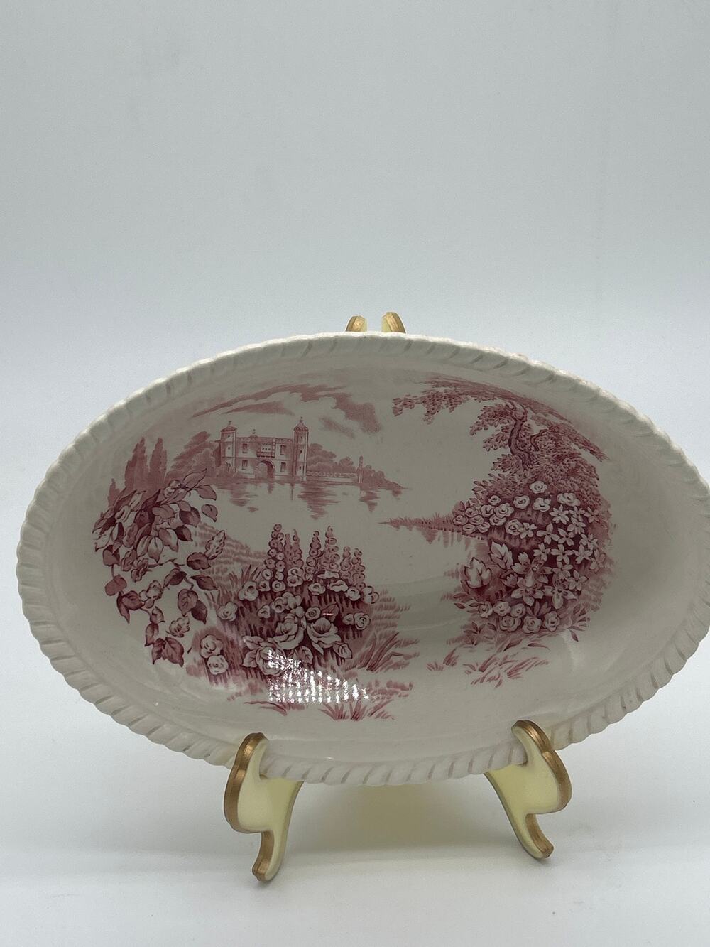 Johnson Bros Castle on the Lake Red Transferware England 10” Oval Serving Dish